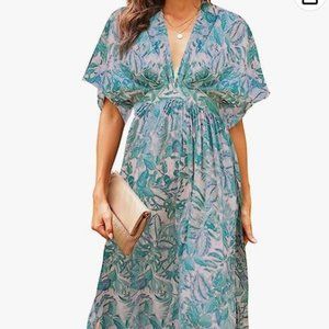 Casual Loose SummerV Neck High Slit Flowy Boho Dress